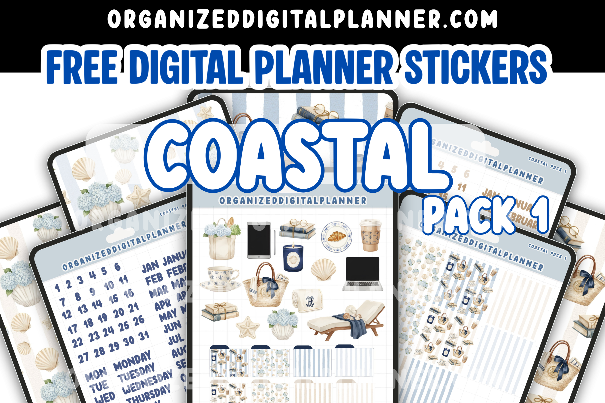 Free Digital Planner Stickers - Coastal Pack 1