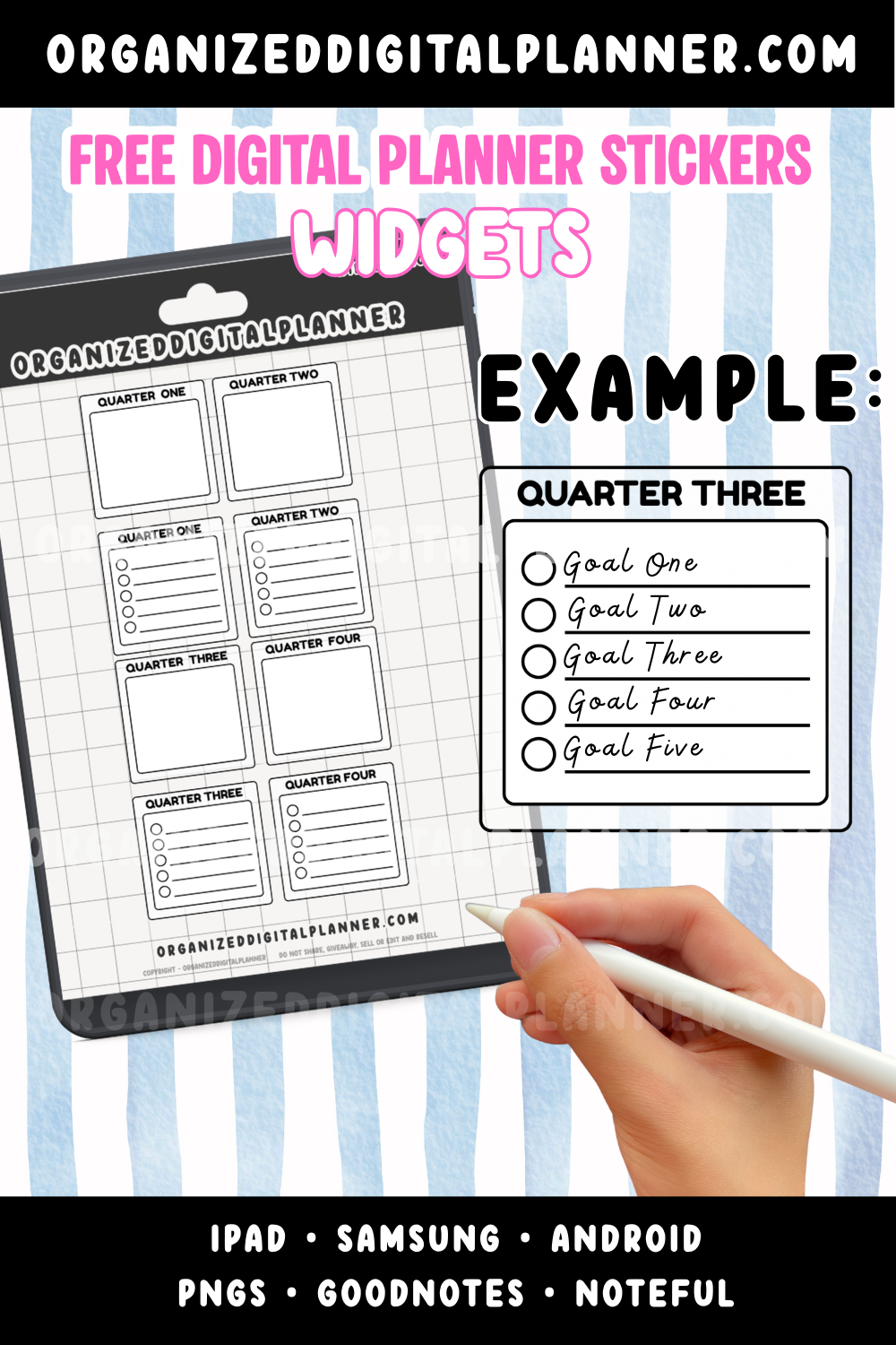 Free Digital Planner stickers for iPad, Samsung tab and Android tablet.