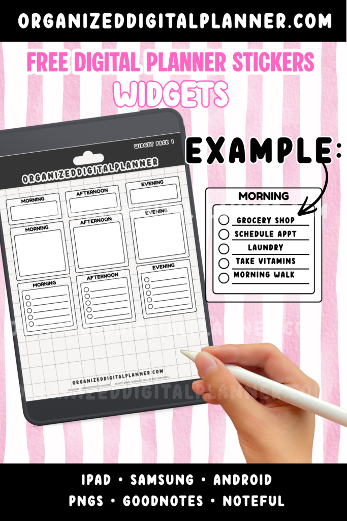 Free Digital Planner stickers for iPad, Samsung tab and Android tablet.