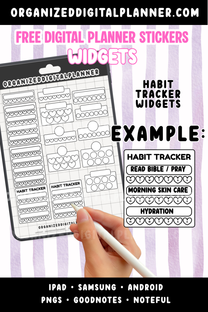 Free Digital Planner stickers for iPad, Samsung tab and Android tablet.