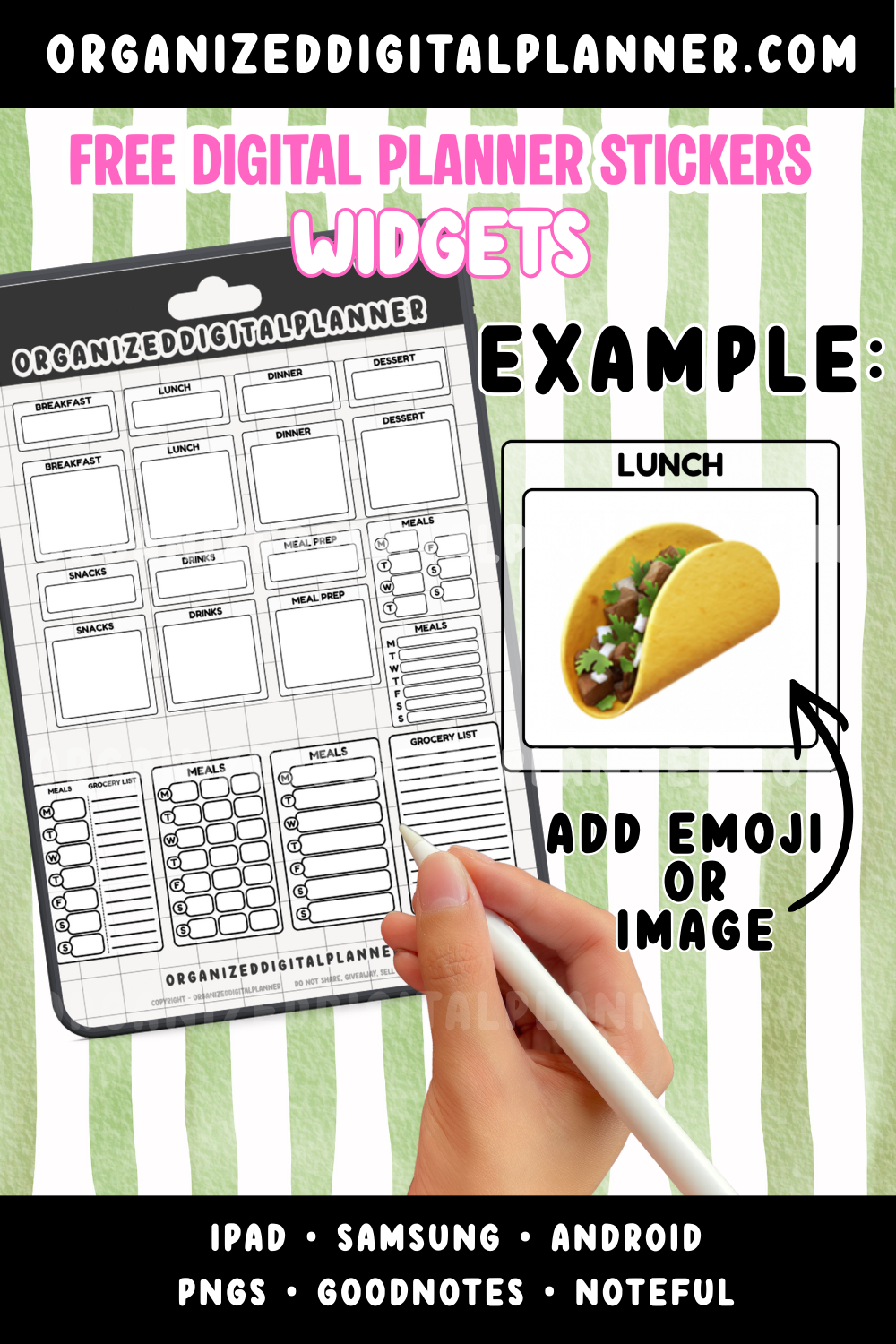 Free Digital Planner stickers for iPad, Samsung tab and Android tablet.