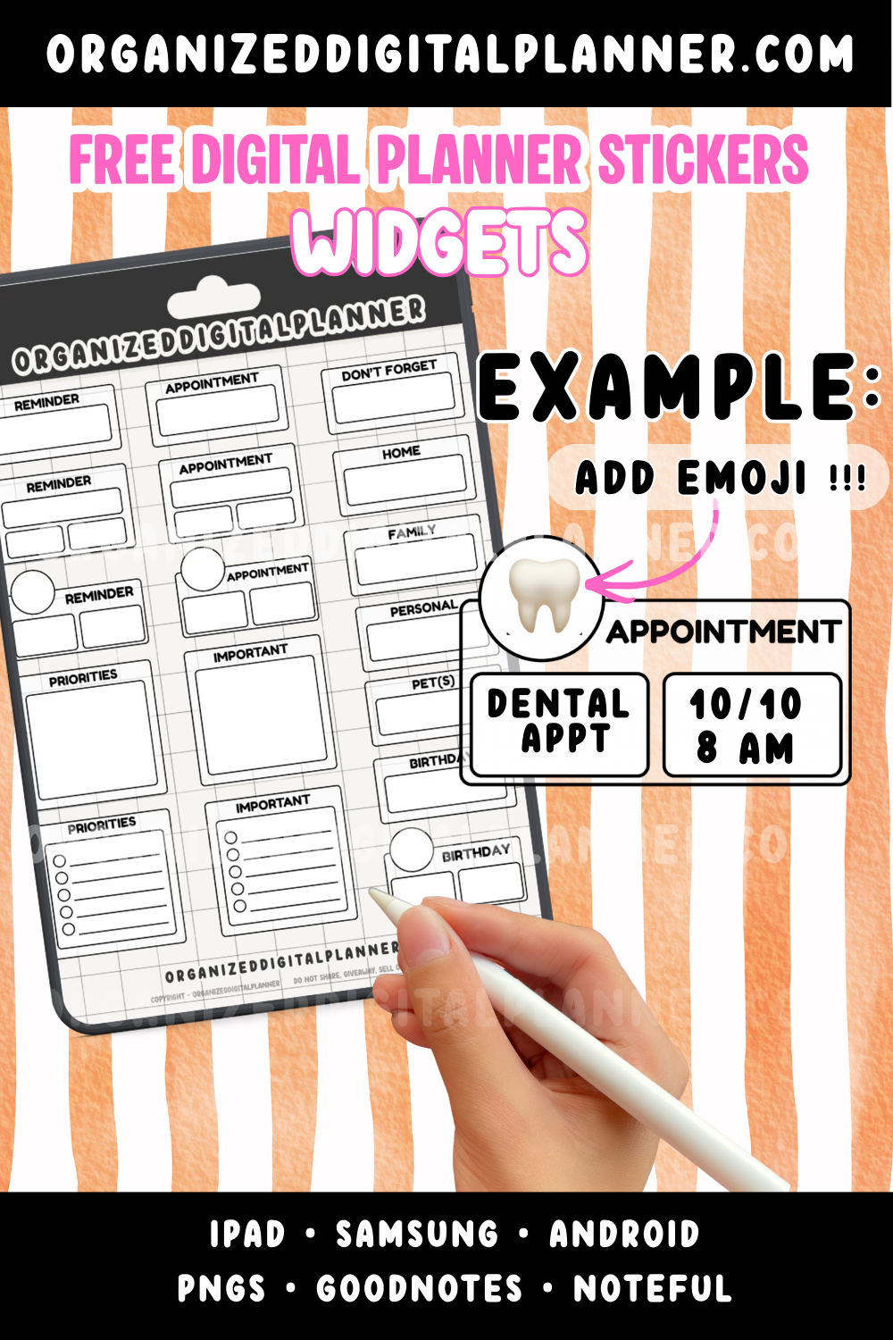 Free Digital Planner stickers for iPad, Samsung tab and Android tablet.