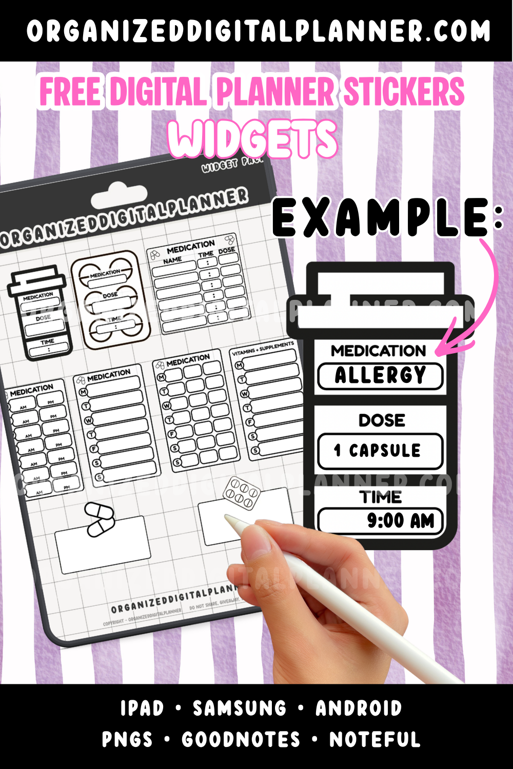 Free Digital Planner stickers for iPad, Samsung tab and Android tablet.